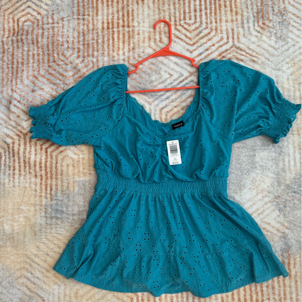 Torrid Teal Eyelet Blouse